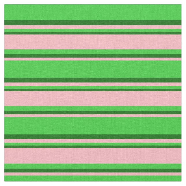 Lime Green, Light Pink & Dark Green Coloured Lines Fabric (Close Up)