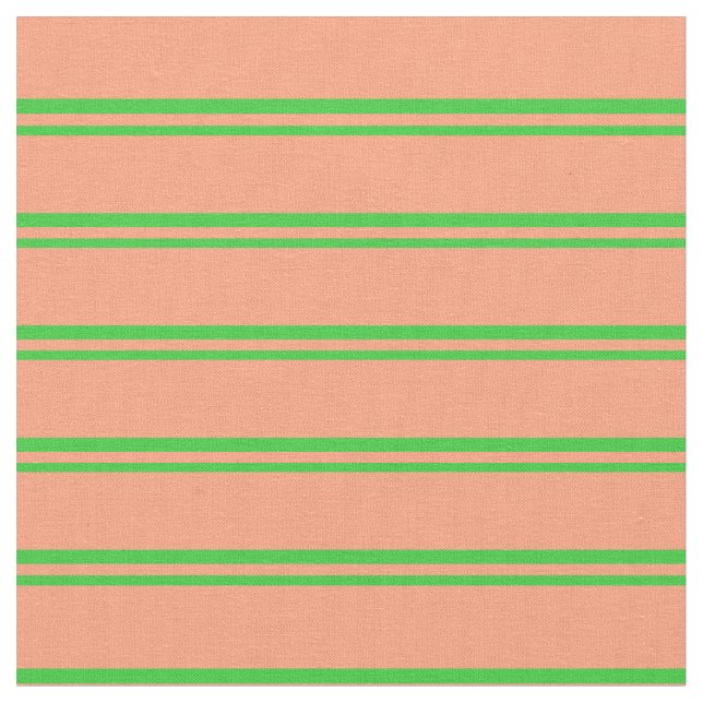 Lime Green & Light Salmon Coloured Lines Fabric (Close Up)