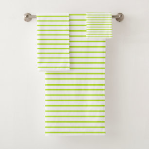 Lime Green Lines White Bath Towel Set