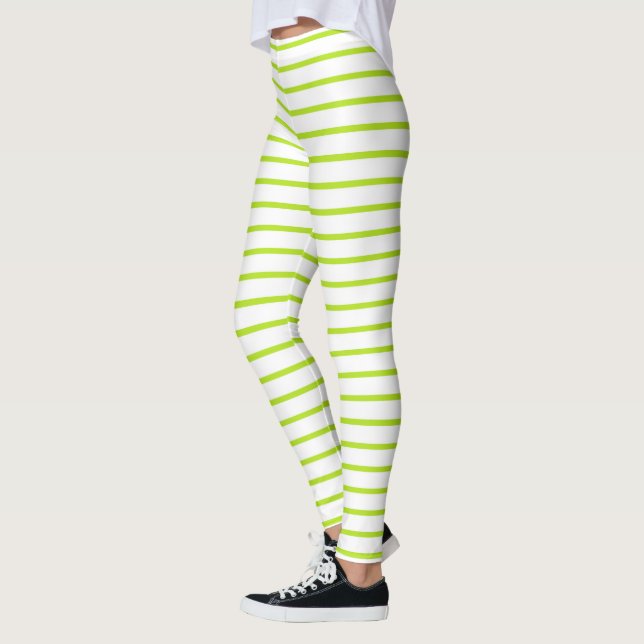 Lime Green Lines White Leggings (Left)