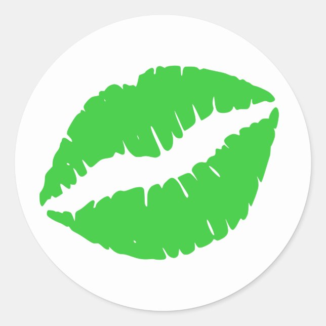 Lime Green Lipstick Print Classic Round Sticker (Front)