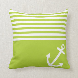 Lime Green Love Anchor Nautical Cushion