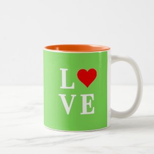 Lime Green LOVE Modern Stylish Two-Tone Coffee Mug