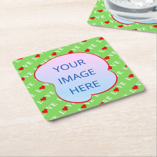 Lime Green LOVE Square Paper Coaster