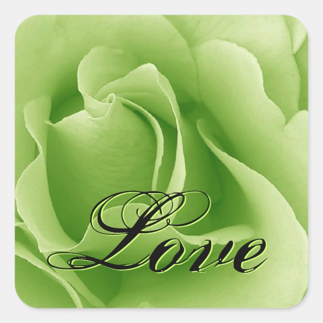 Lime Green LOVE Wedding Rose Square Sticker (Front)