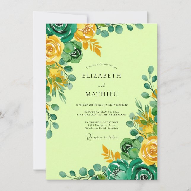 Lime Green Lush Botanical Spring Wedding Invitation (Front)