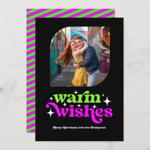 Lime Green & Magenta Modern Retro Christmas Photo Holiday Card