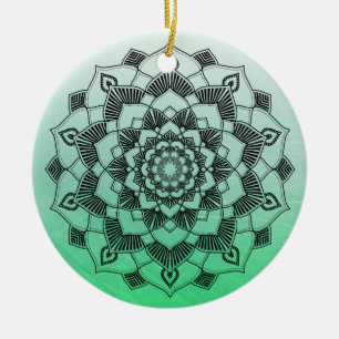 Lime Green Mandala Abstract Beautiful Christmas Ceramic Ornament