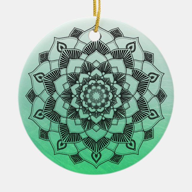 Lime Green  Mandala Abstract Beautiful Christmas Ceramic Ornament (Front)
