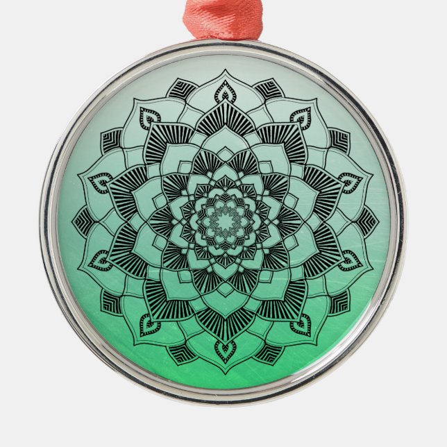 Lime Green  Mandala Abstract Beautiful Christmas Metal Ornament (Front)