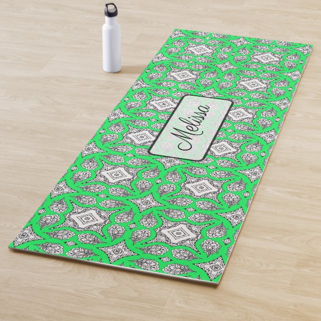 Lime Green Mandala Personalised Yoga Mat (In Situ)
