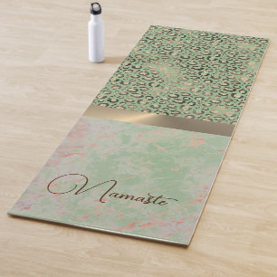Lime Green Marble Glittery Leopard Namaste Yoga Mat