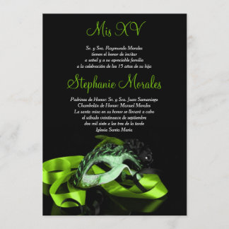Lime Green Masquerade Quinceanera Invitation