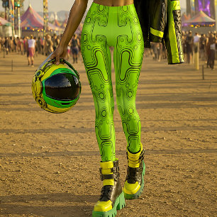 Lime Green Mechanical Android Futuristic Robot Leggings