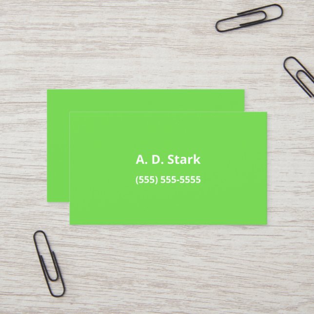 Lime Green Minimalist Business Cards (Front/Back In Situ)