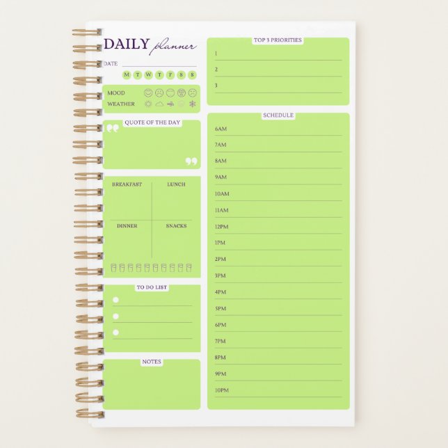Lime Green Minimalist Daily Planner Template (Front)