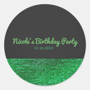 Lime Green Modern Glam Sequins Party Favour Custom Classic Round Sticker
