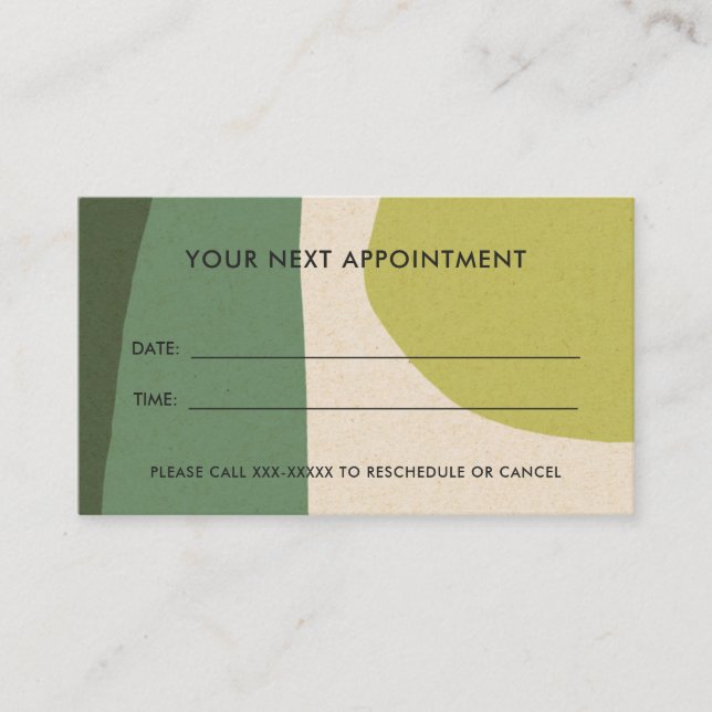 LIME GREEN MODERN KRAFT ABSTRACT ART APPOINTMENT BUSINESS CARD (Front)