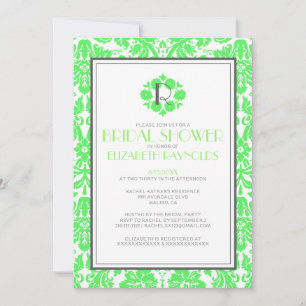 Lime Green Monogram Damask Bridal Shower Invites