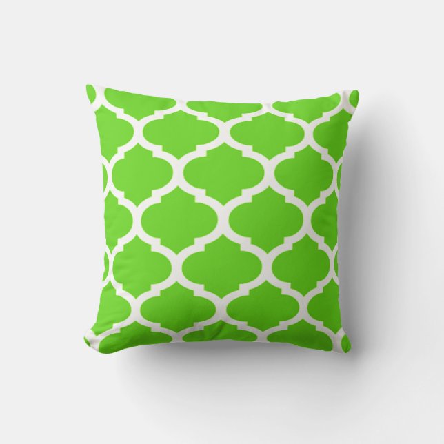 Lime Green Moroccan Quatrefoil Pattern Cushion (Front)
