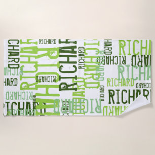 lime green name typography beach towel
