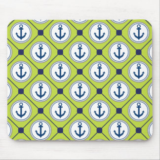 Lime Green Nautical Anchor Pattern Mouse Pad