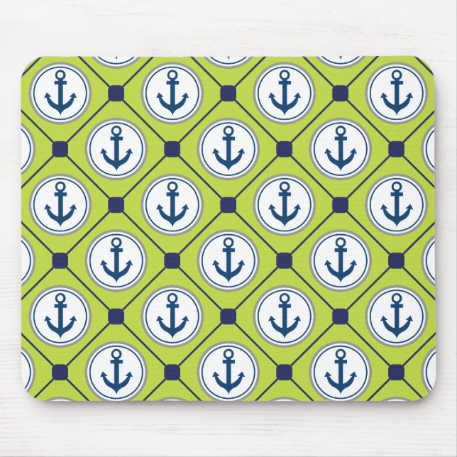Lime Green Nautical Anchor Pattern Mouse Pad (Front)