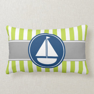 Lime Green Nautical Sailboat Stripes Lumbar Cushion