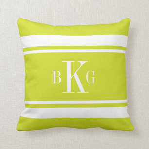 Lime Green Nautical Stripes Custom Monogram Cushion