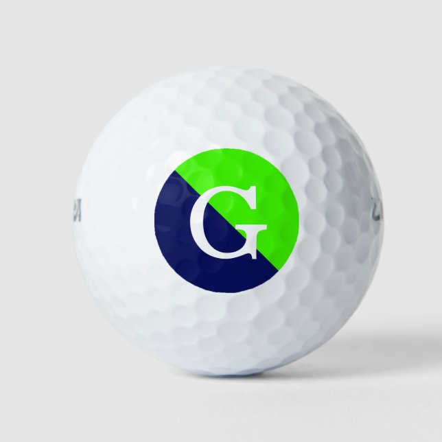 Lime Green Navy Blue 2 Tone Diag Initial Monogram Golf Balls (Front)