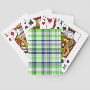 Lime Green, Navy Blue, White Preppy Madras Plaid Playing Cards