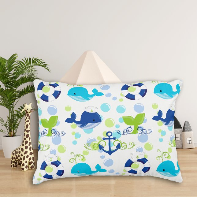 Lime Green Navy Nautical Pattern Kids Decorative Cushion (Creator Uploaded)