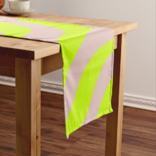 Lime Green Neon And Beige Abstract Stripes Short Table Runner