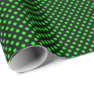 Lime Green on Black Polka Dot Wrapping Paper