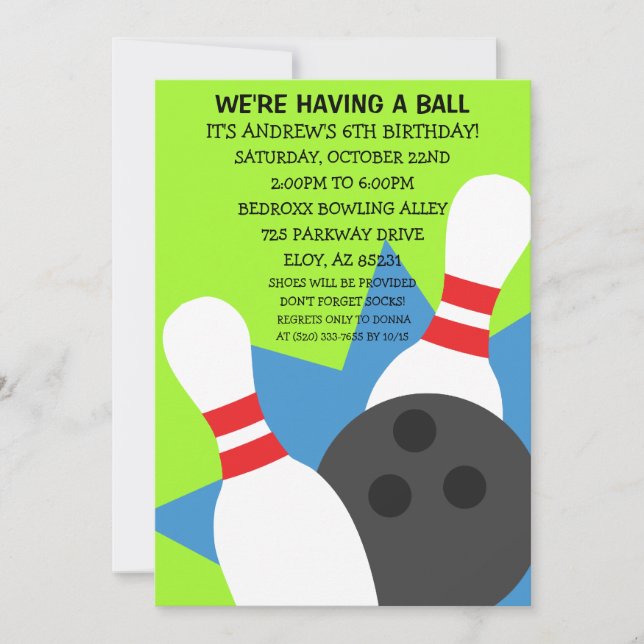Lime Green On the Ball Bowling Party Invitation (Front)