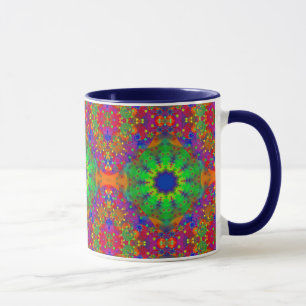 Lime Green Orange and Purple Stars Mandala Mug