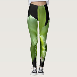 Lime Green Orchid Leggings on a Black Background