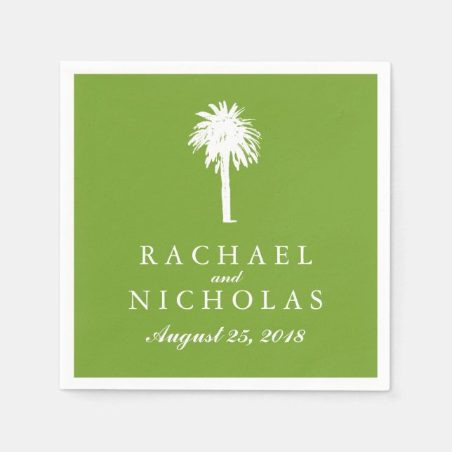 Lime Green Palm Tree Tropics | Wedding Napkin (Front)