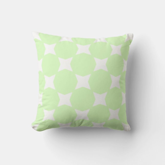 Lime Green Pastel & White Star Pattern Design Cushion (Front)