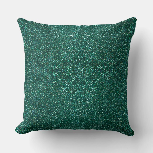 Lime Green Peacock Floral Reversible Glitter  Cushion (Front)