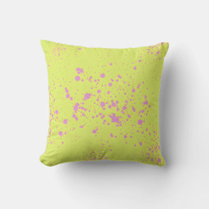Lime Green & Pink Splatter Art Throw Pillow