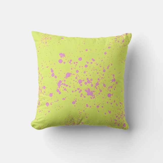 Lime Green & Pink Splatter Art Throw Pillow (Front)