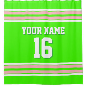 Lime Green Pink White Stripes Sports Jersey Shower Curtain