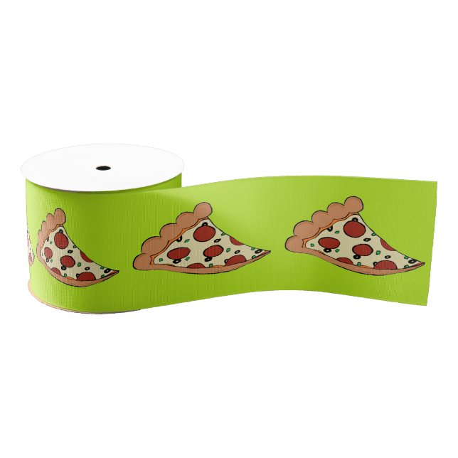 Lime green pizza slices tiled ribbon grosgrain ribbon (Spool)