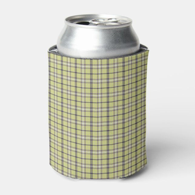 Lime Green Plaid Classic Pattern Retro Can Cooler (Can Front)
