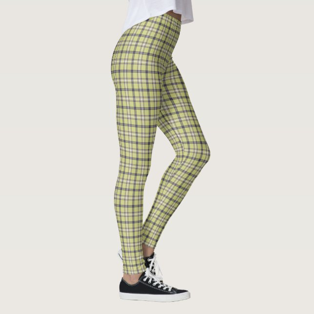 Lime Green Plaid Classic Pattern Retro Leggings (Right)