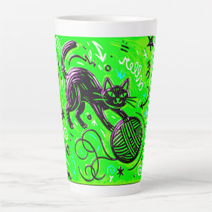 Lime Green Playful Cat Latte Mug