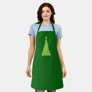 Lime Green Polka Dot Modern Christmas Tree Apron