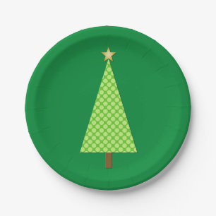 Lime green polka dot modern Christmas tree Paper Plate