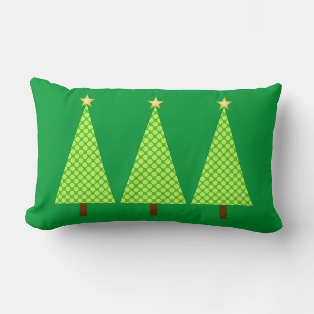 Lime green polka dot modern Christmas trees Lumbar Cushion (Front)